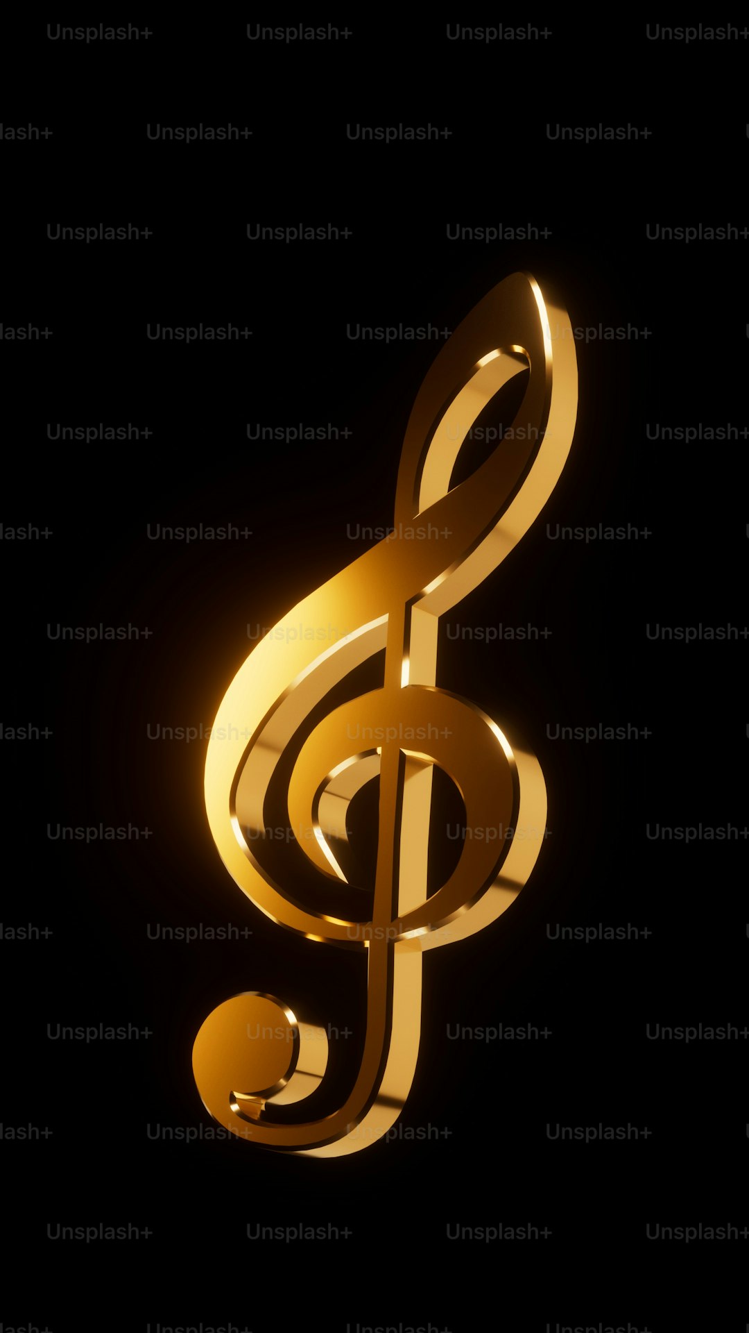 a golden treble on a black background