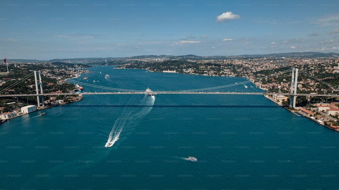 a large bridge spanning over a large body of water