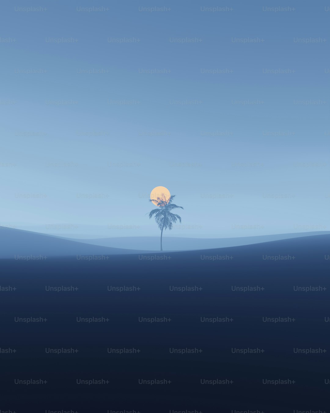 a lone palm tree in the middle of the ocean