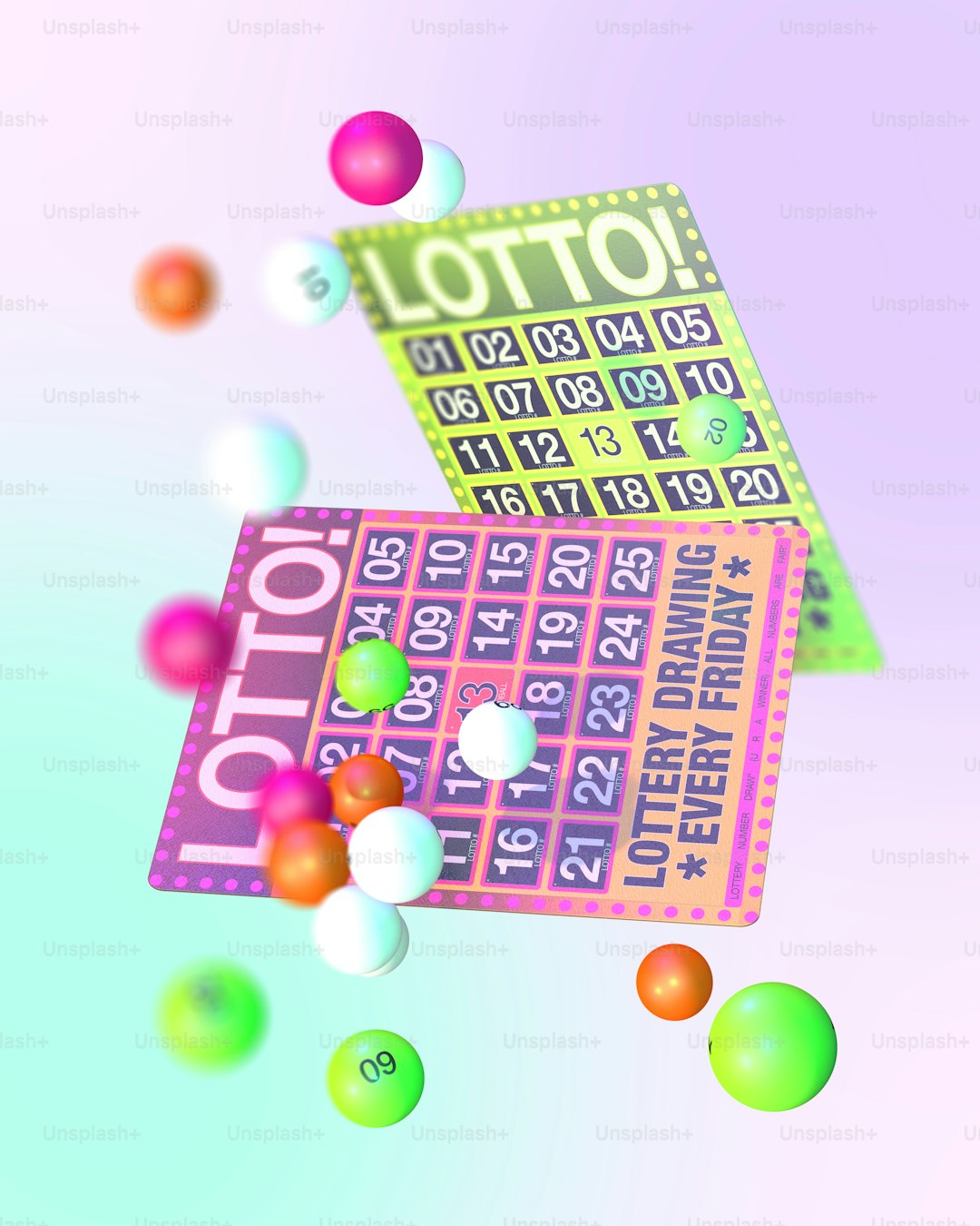 A lottoon game with balls and a lottoon machine