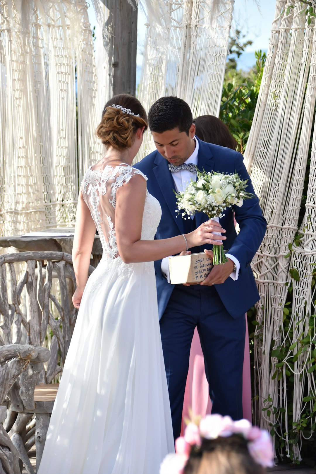 a man and woman in wedding attire