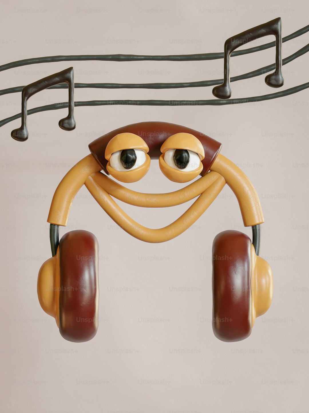 A pair of headphones hanging from a music note