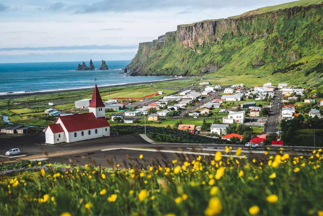 Beautiful town of Vik i Myrdal in Iceland in summer. The village of Vik is the southernmost village in Iceland on the ring road around 180 km southeast of Reykjavík.