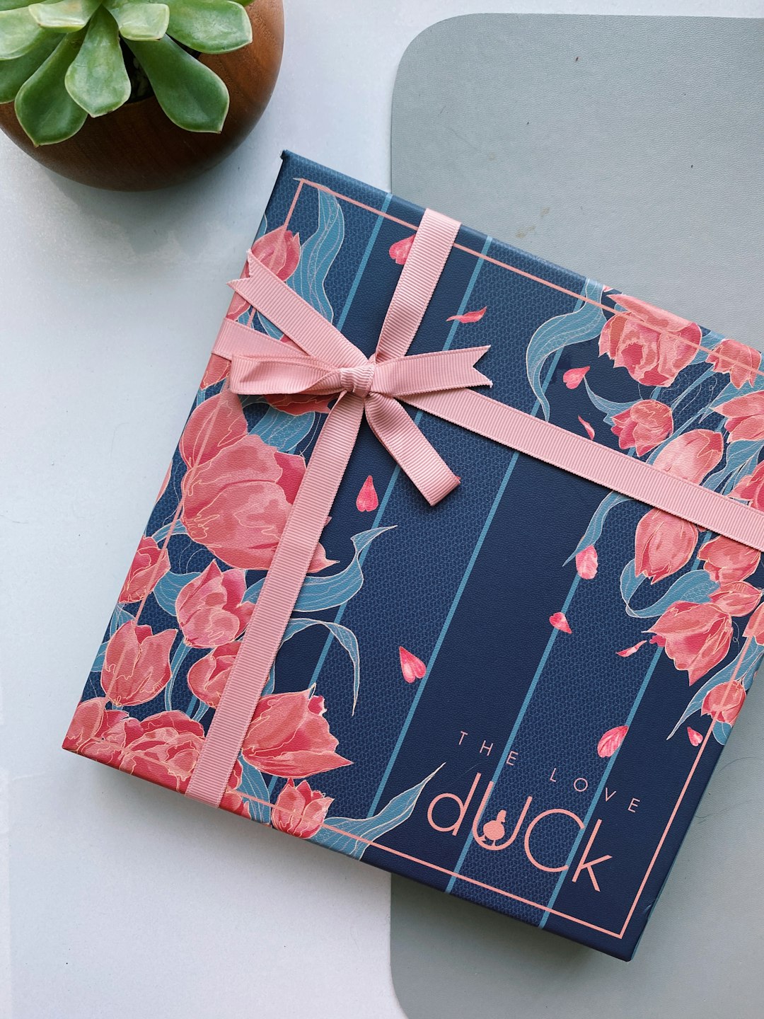 blue and pink floral gift box