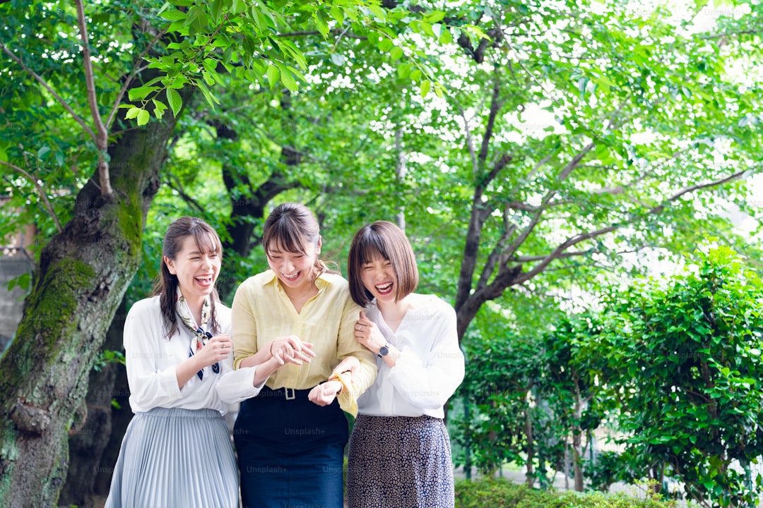 group of asian girl walking outdoor. Friendship concept.