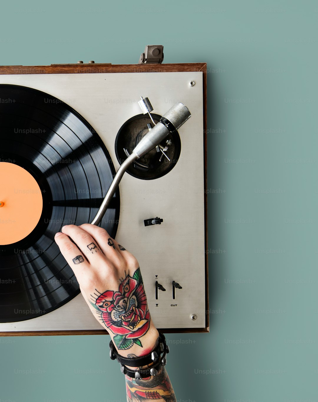 Vinyl Audio Music Rhythm Playing Tattoo Art Concept